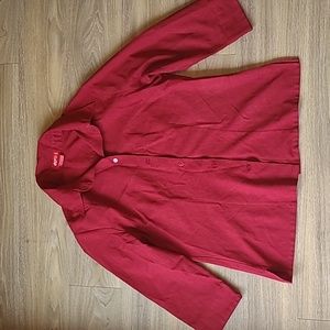 EZS by Haggar Red Crop Sleeve Button Down Blouse Size Medium